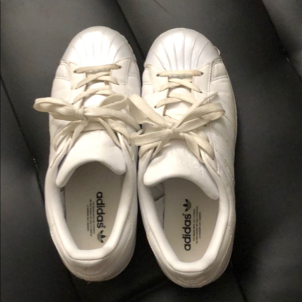 All white adidas superstar
